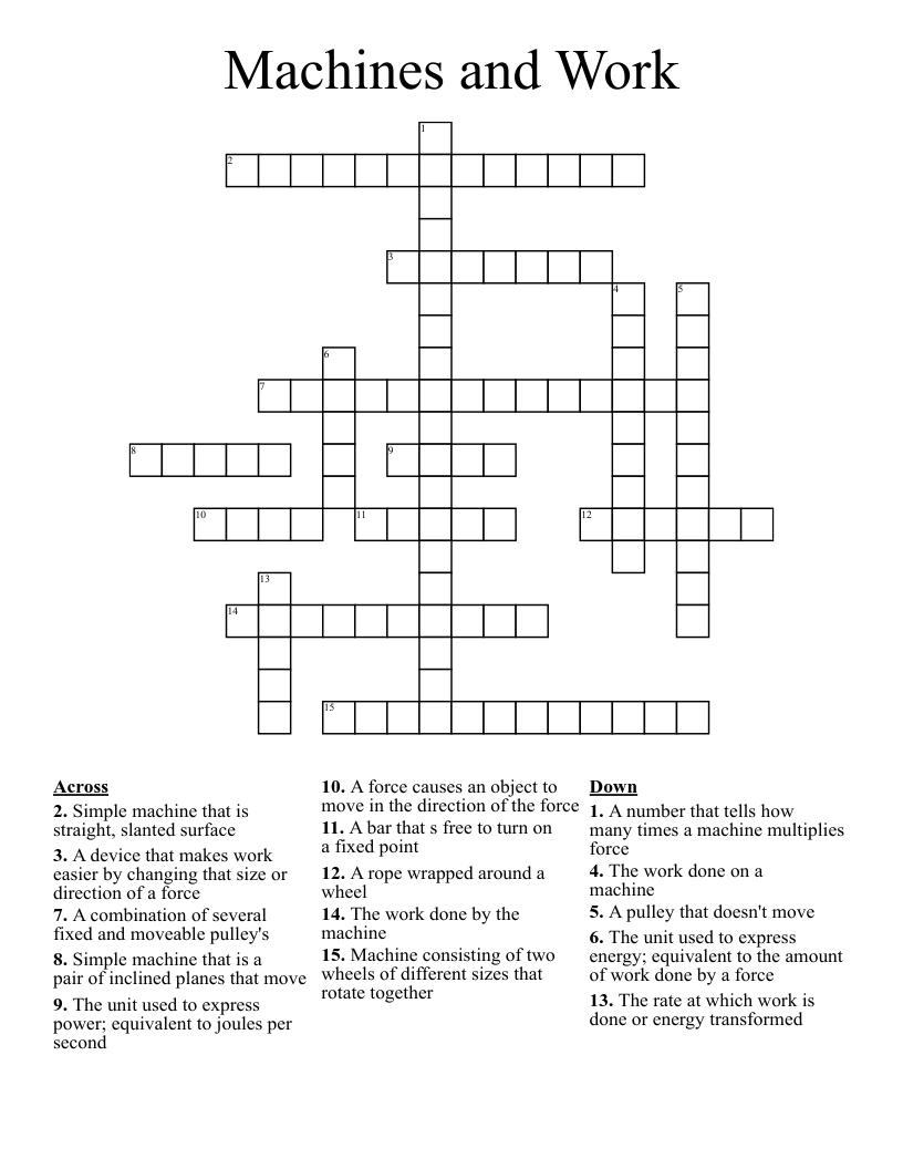 Machines and Work Crossword