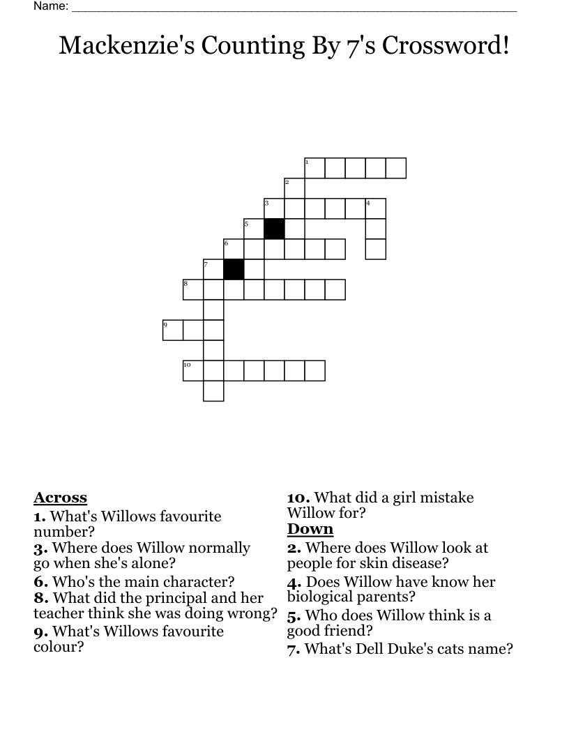 Mackenzie's Counting By 7's Crossword!