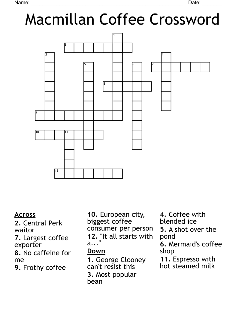 Macmillan Coffee Crossword