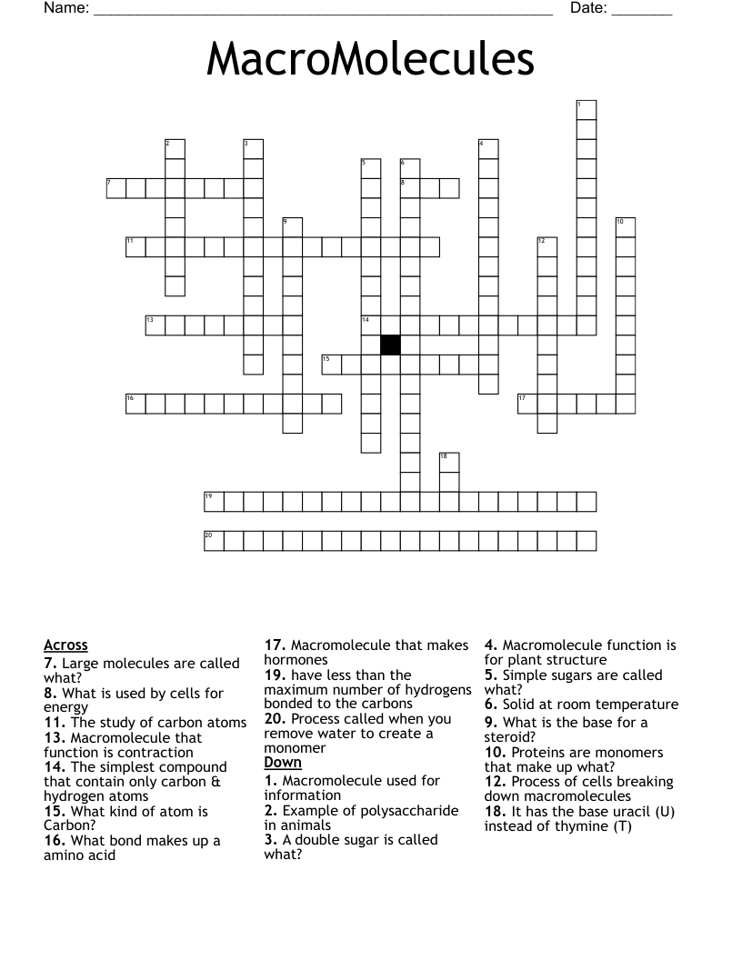 MacroMolecules Crossword