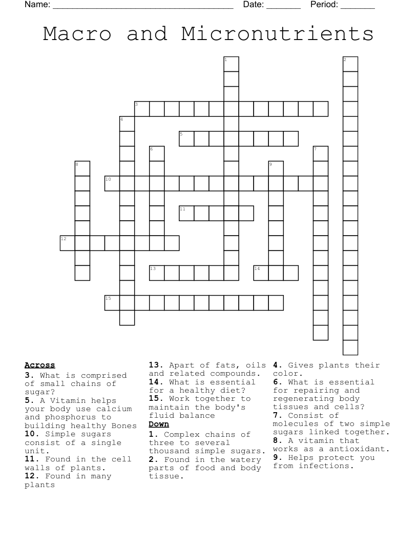 Macro and Micronutrients Crossword