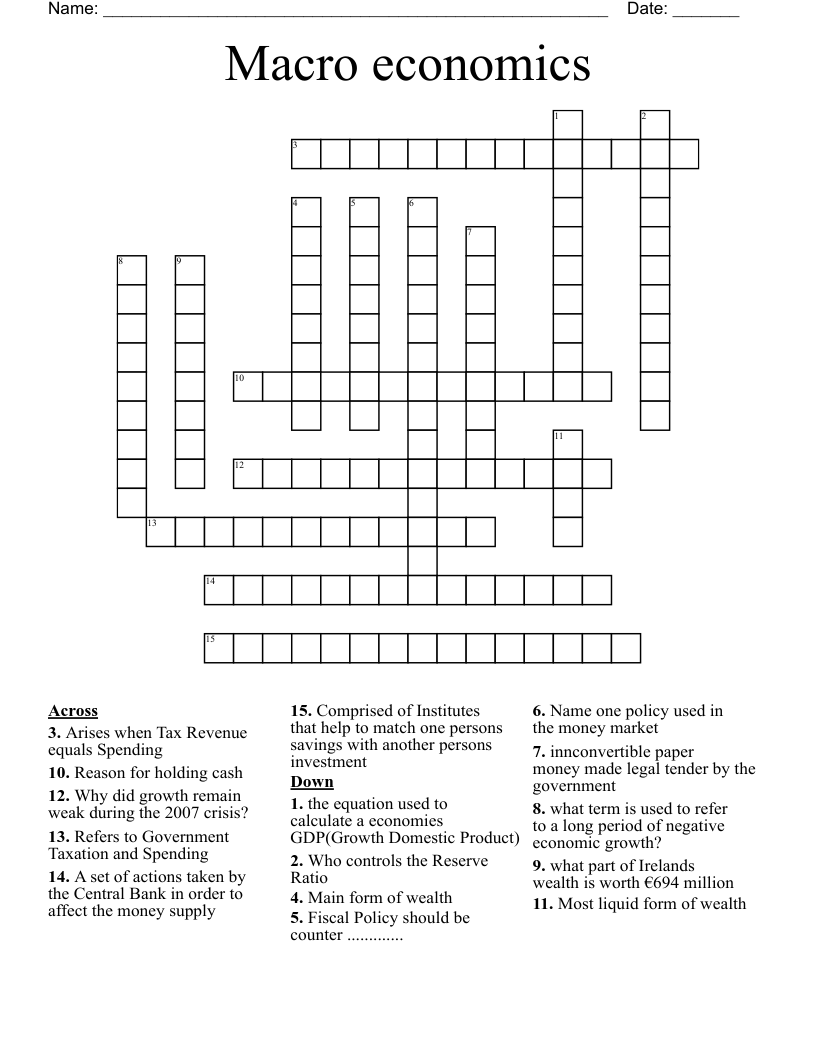 Macro economics  Crossword