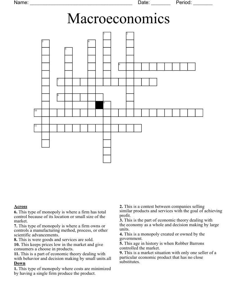 Macroeconomics  Crossword
