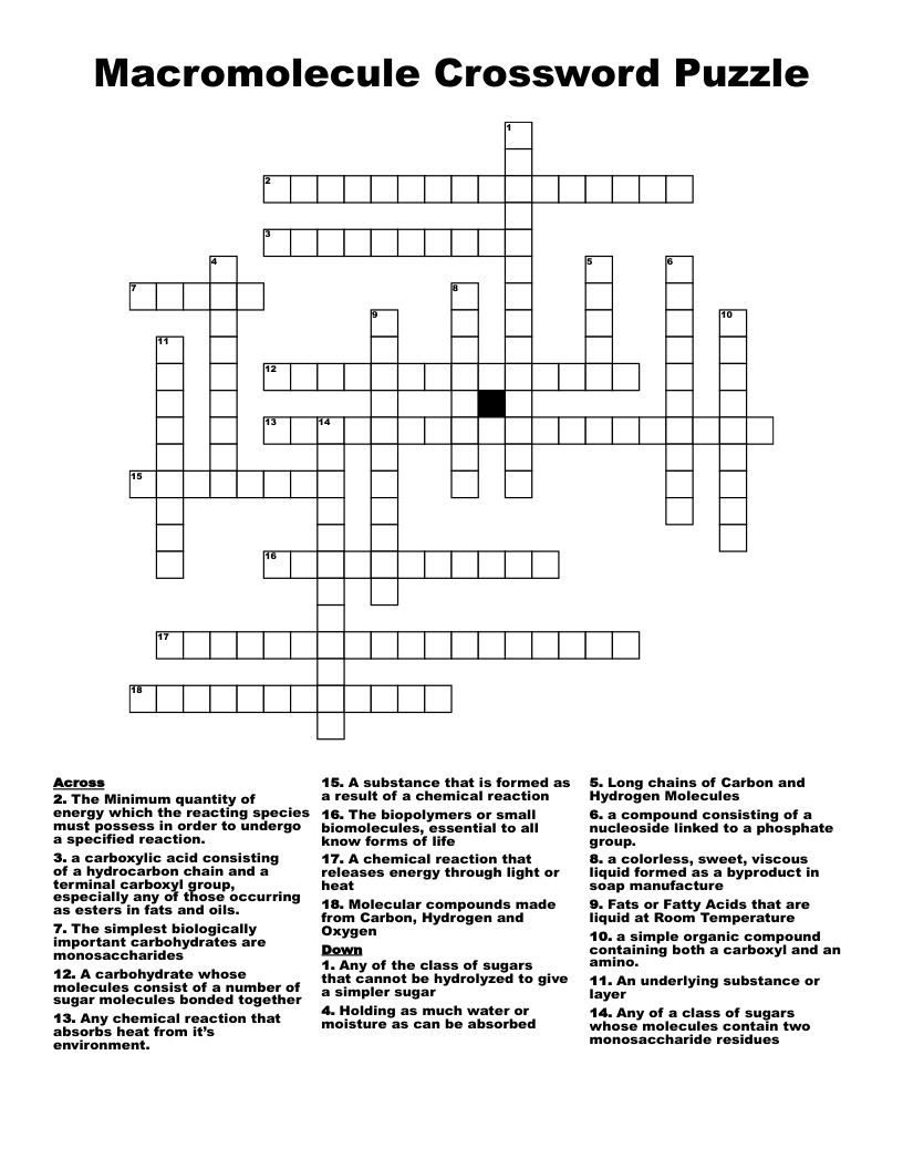Macromolecule Crossword Puzzle