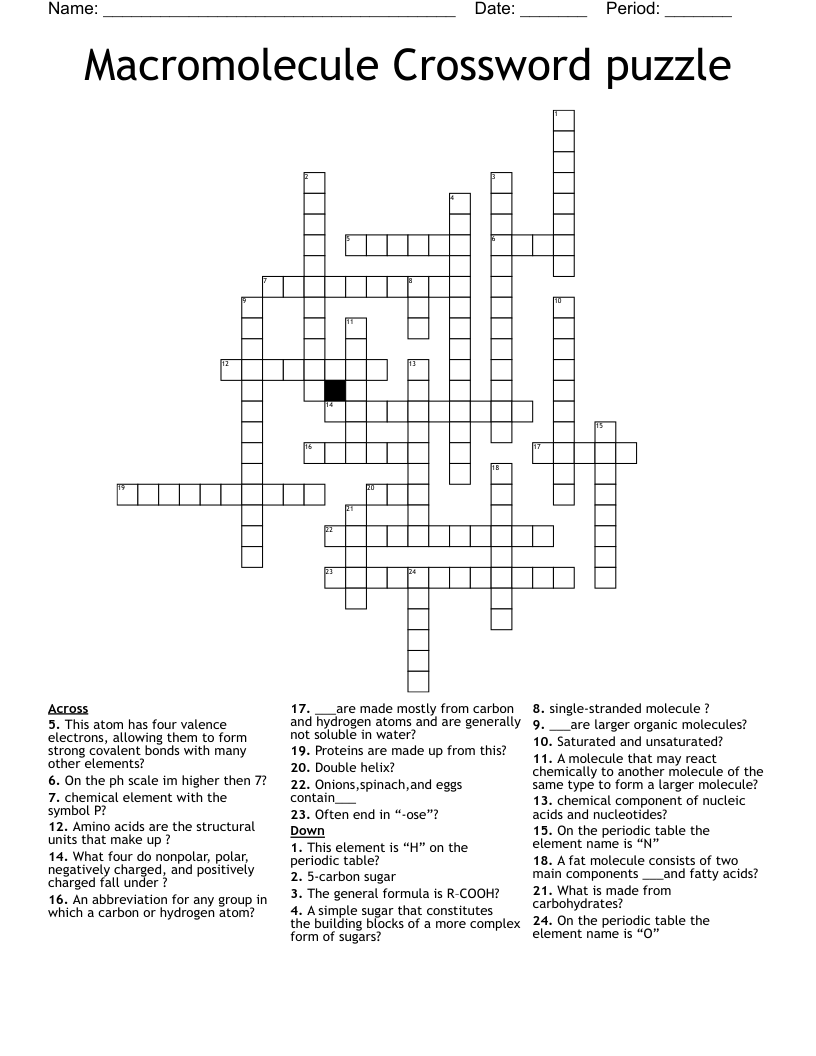 Macromolecule Crossword puzzle