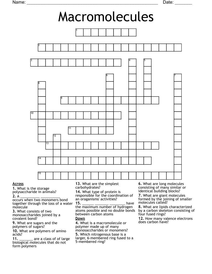 Macromolecules Crossword