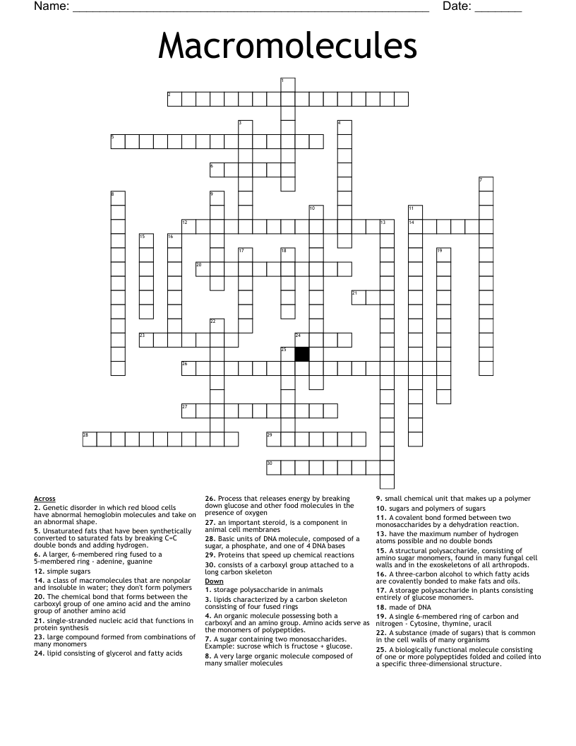 Macromolecules Crossword
