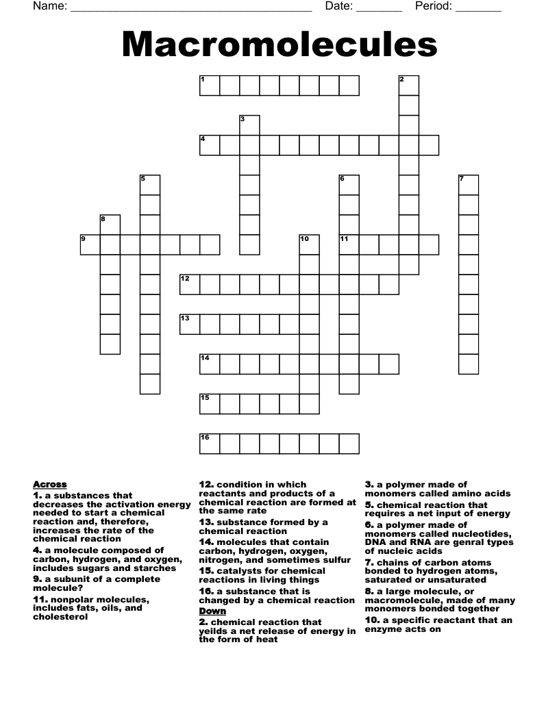 Macromolecules Crossword