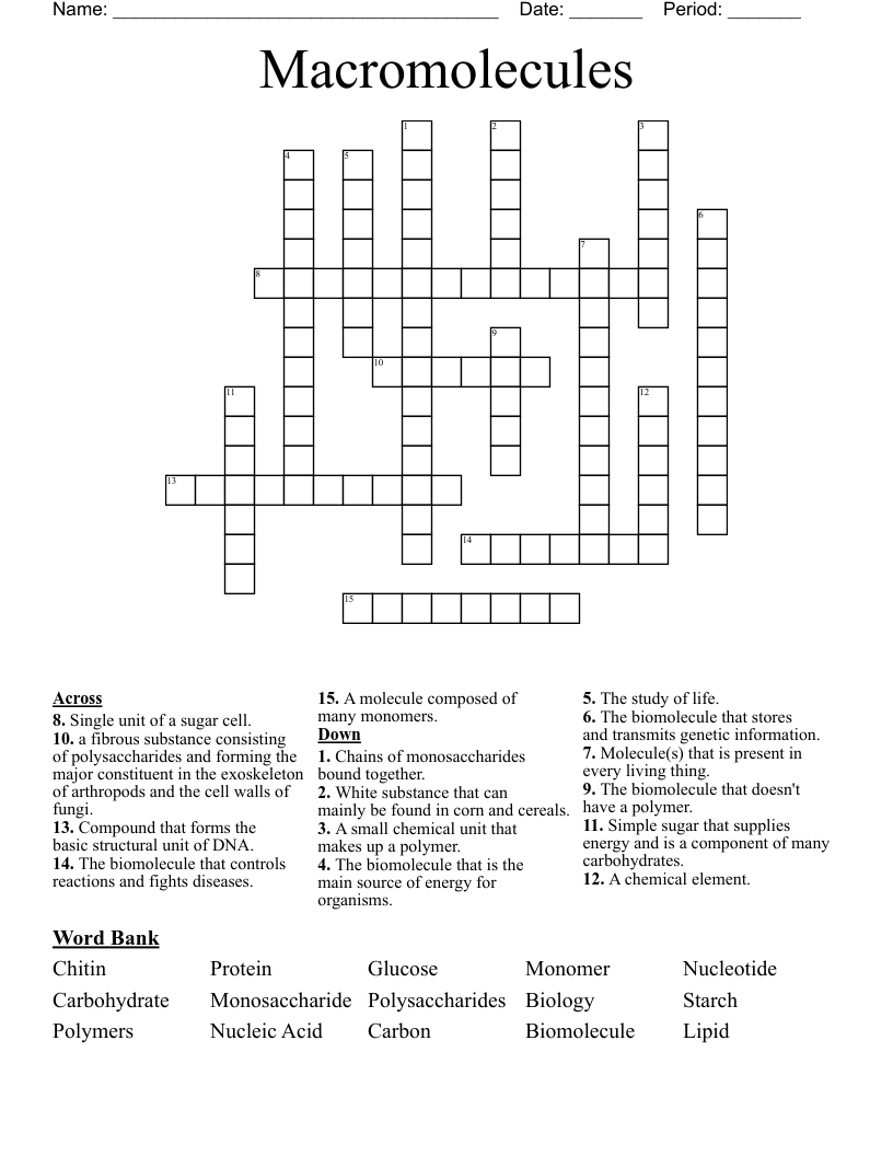Macromolecules Crossword