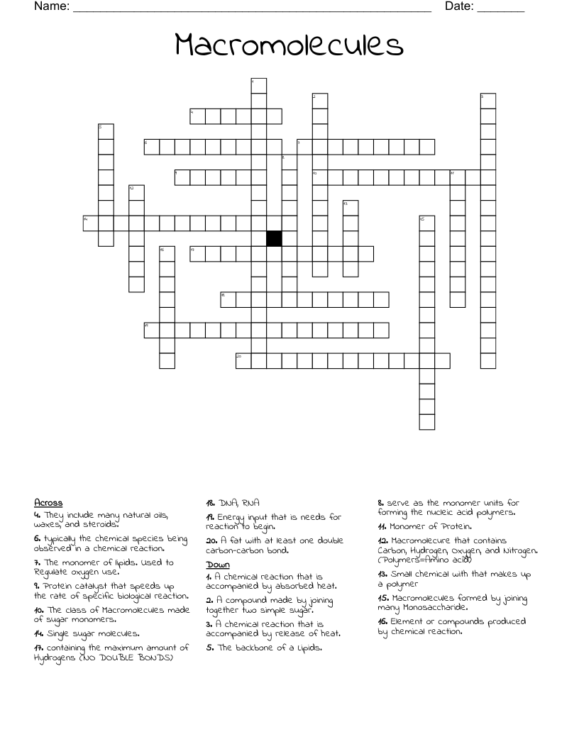 Macromolecules  Crossword