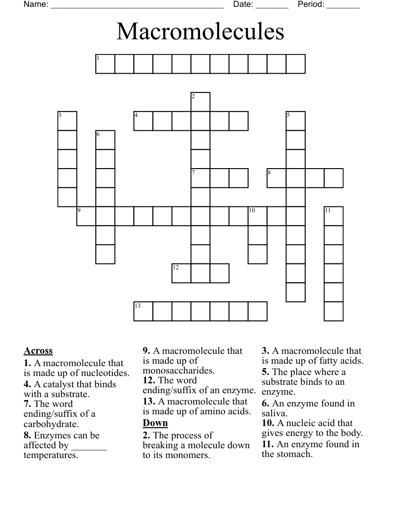 Macromolecules  Crossword