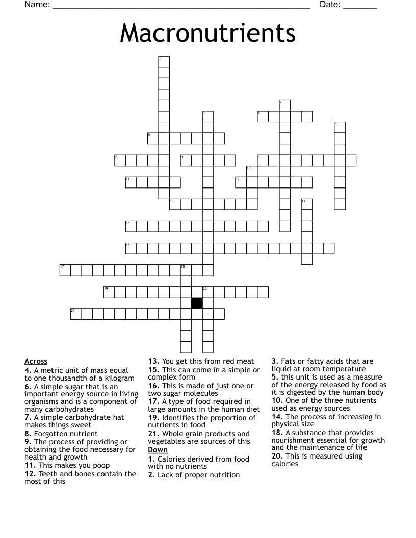 Macronutrients Crossword