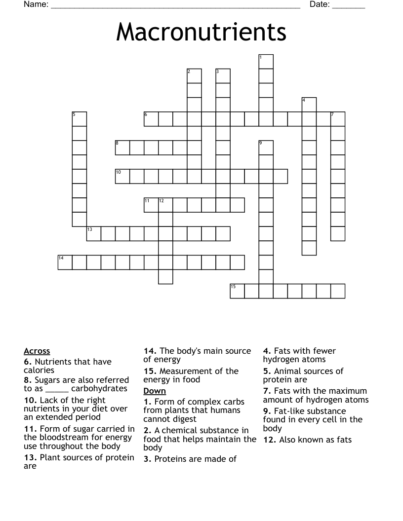 Macronutrients Crossword