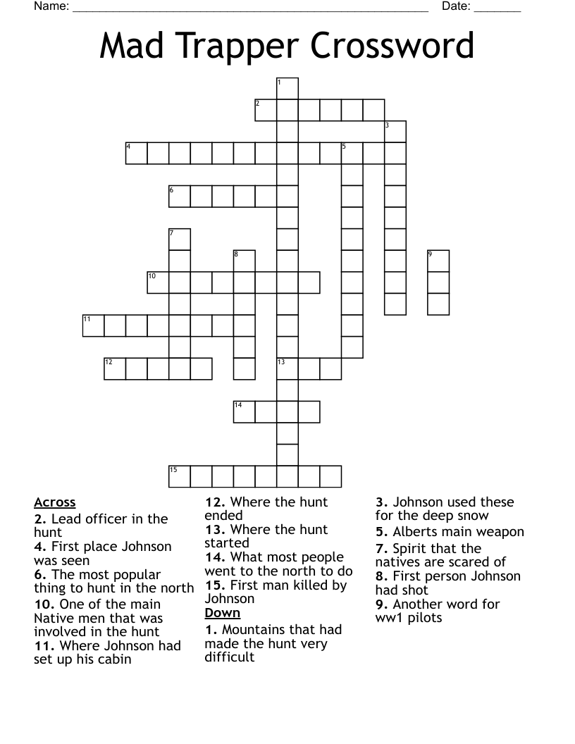 Mad Trapper Crossword