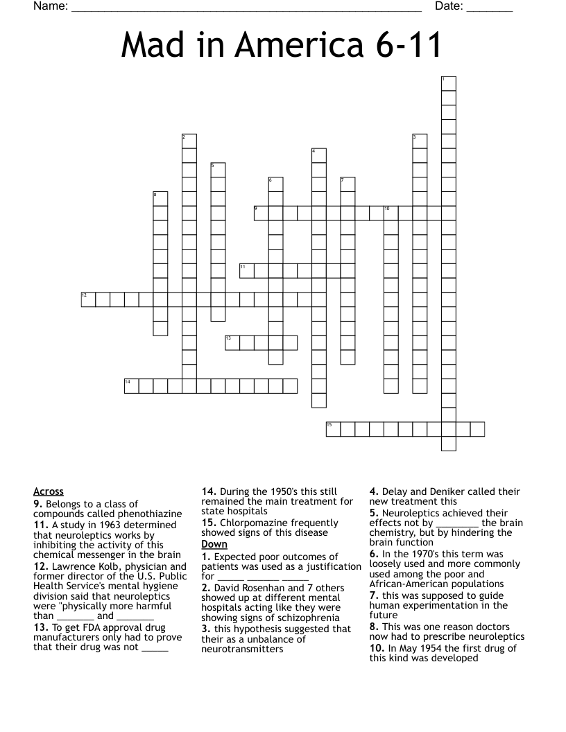 Mad in America 6-11 Crossword
