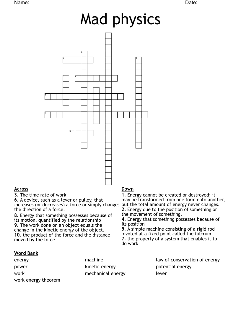 Mad physics  Crossword