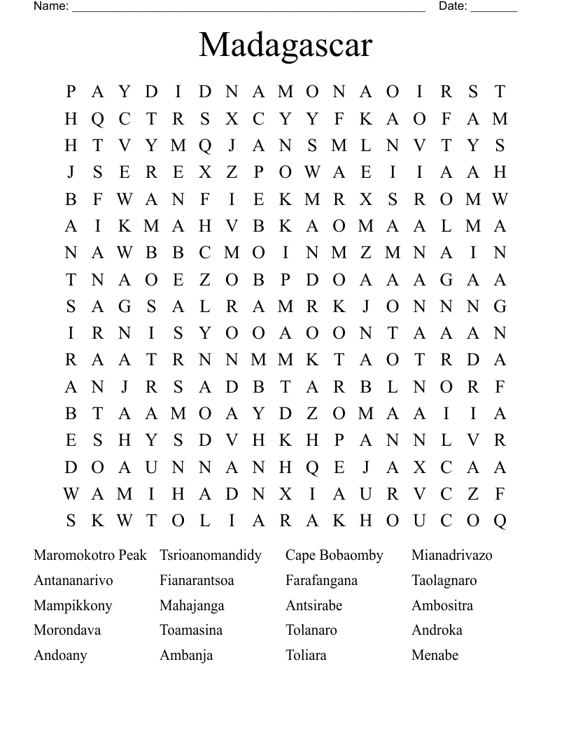 Madagascar Word Search