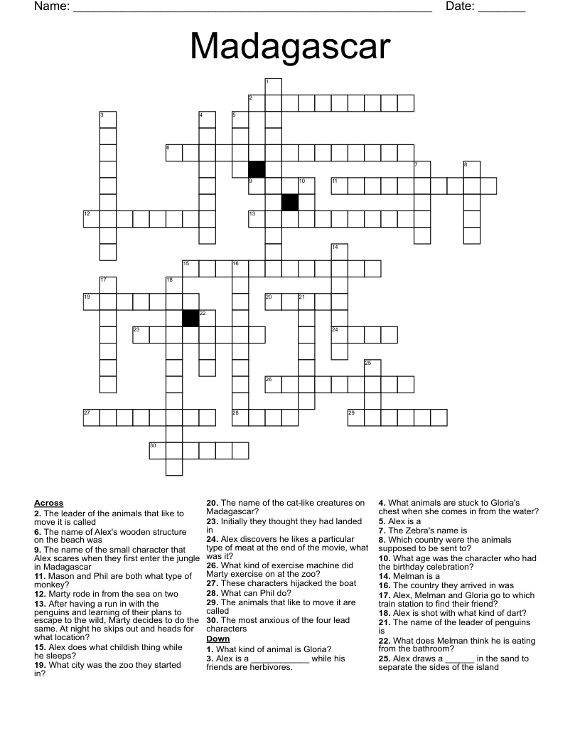 Madagascar Crossword