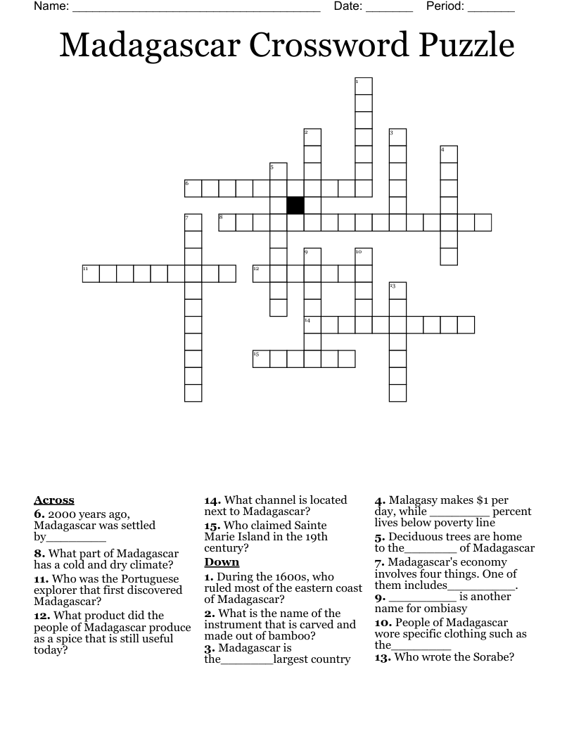 Madagascar Crossword Puzzle
