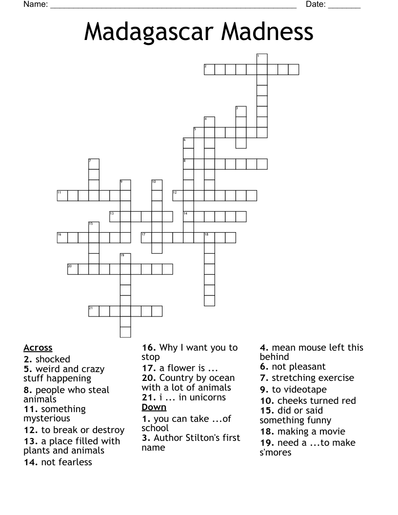Madagascar Madness Crossword