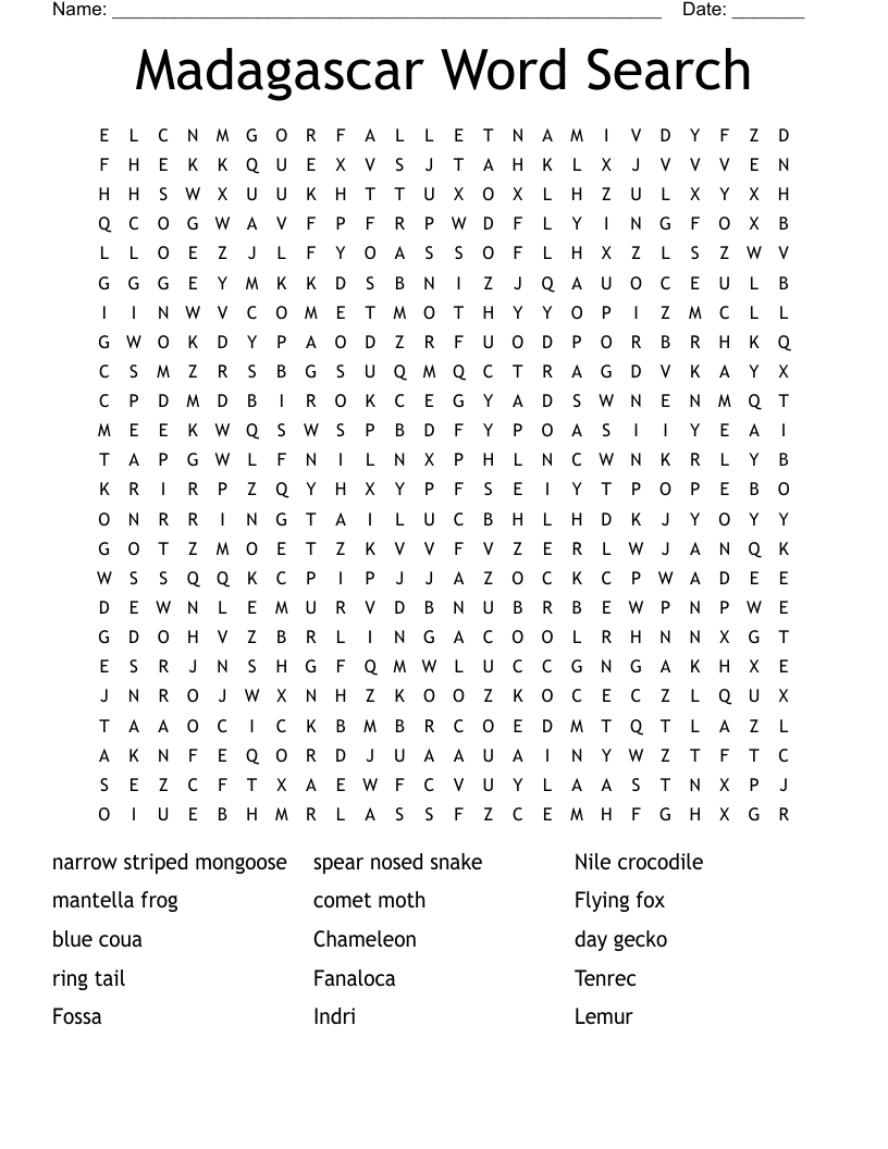 Madagascar Word Search