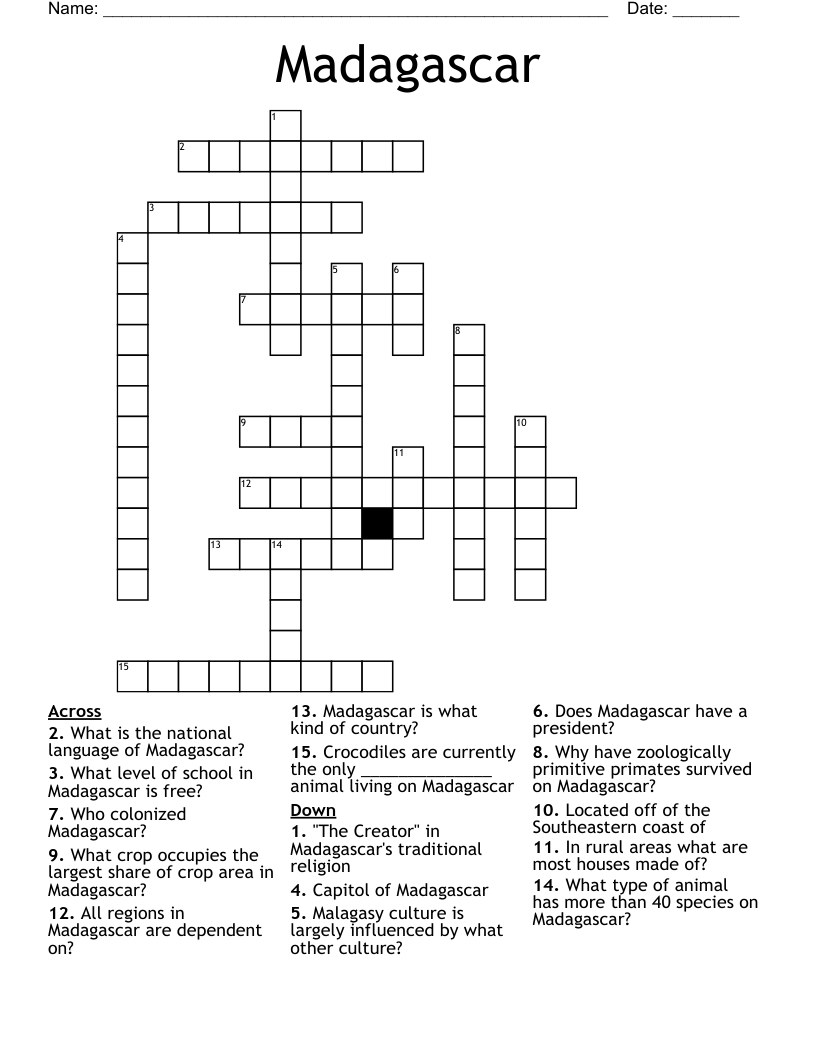 Madagascar  Crossword