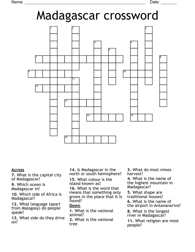 Madagascar crossword