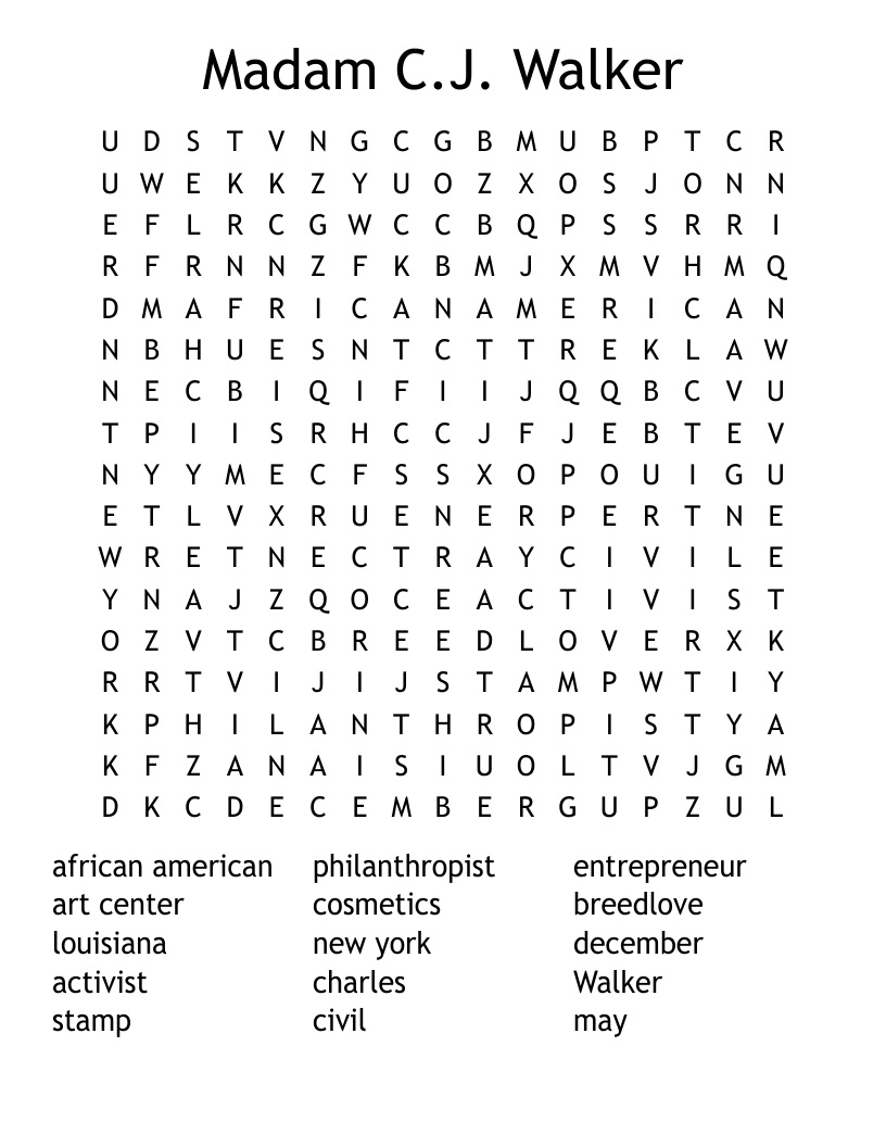 Madam C.J. Walker Word Search