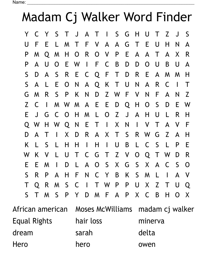 Madam Cj Walker Word Finder Word Search