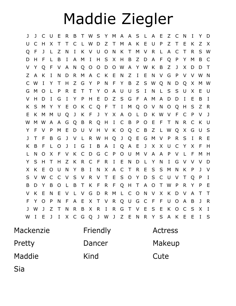 Maddie Ziegler Word Search