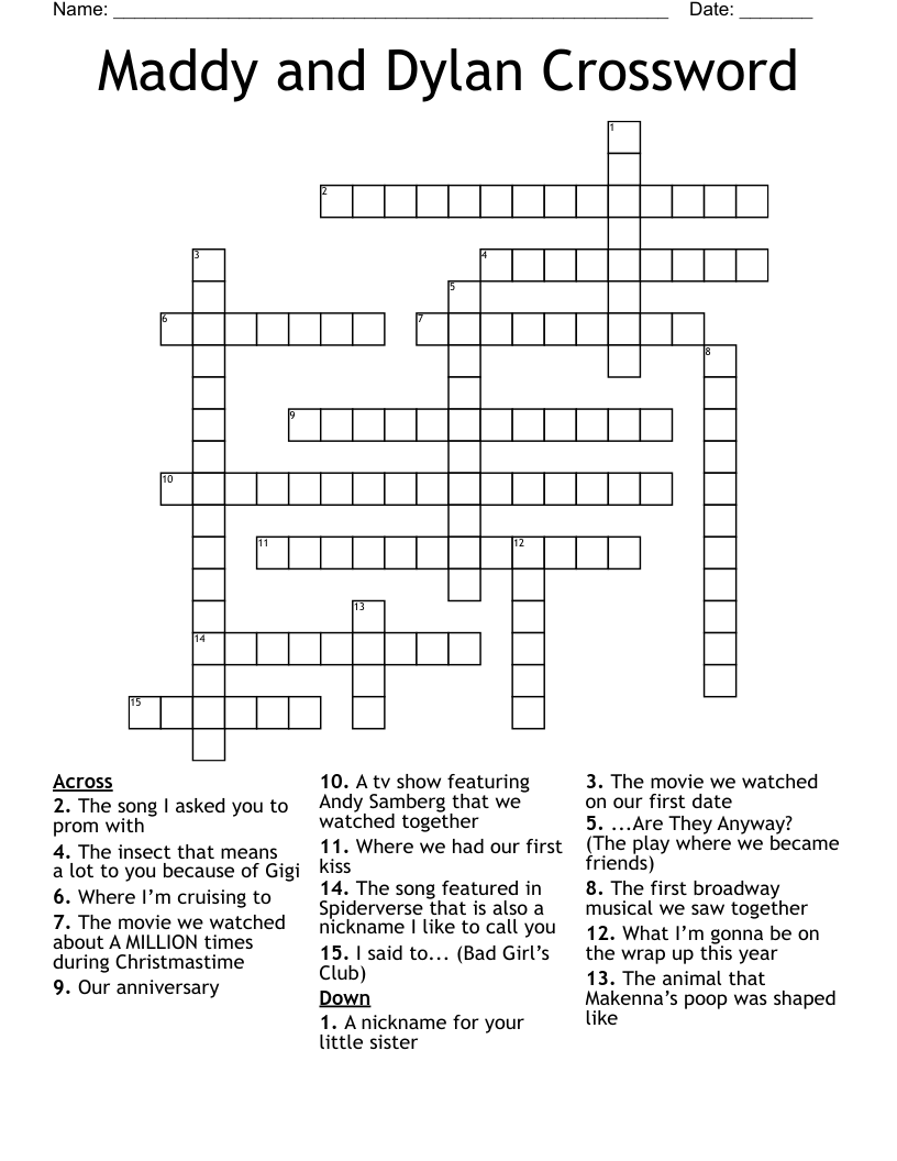 Maddy and Dylan Crossword