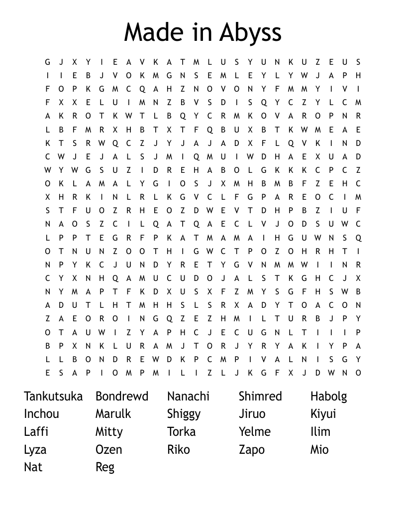 Made in Abyss Word Search