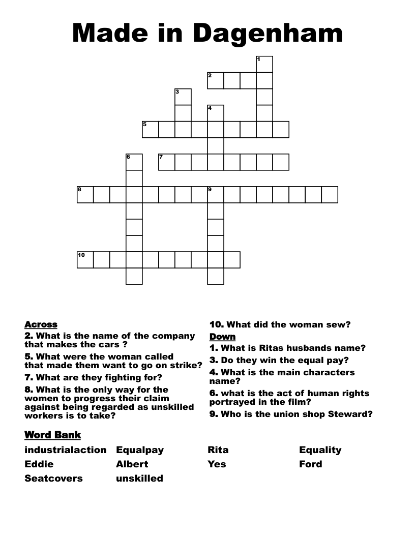 Made in Dagenham  Crossword
