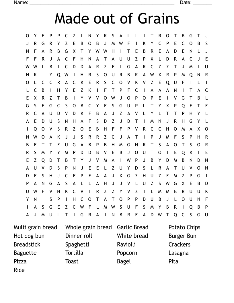 Made out of Grains Word Search