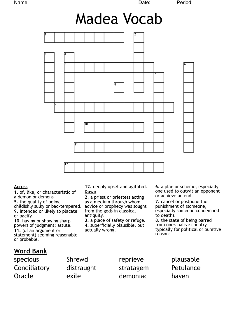Madea Vocab Crossword