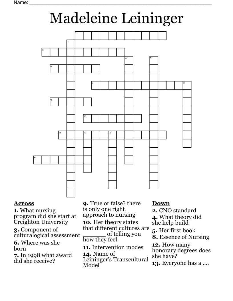 Madeleine Leininger Crossword