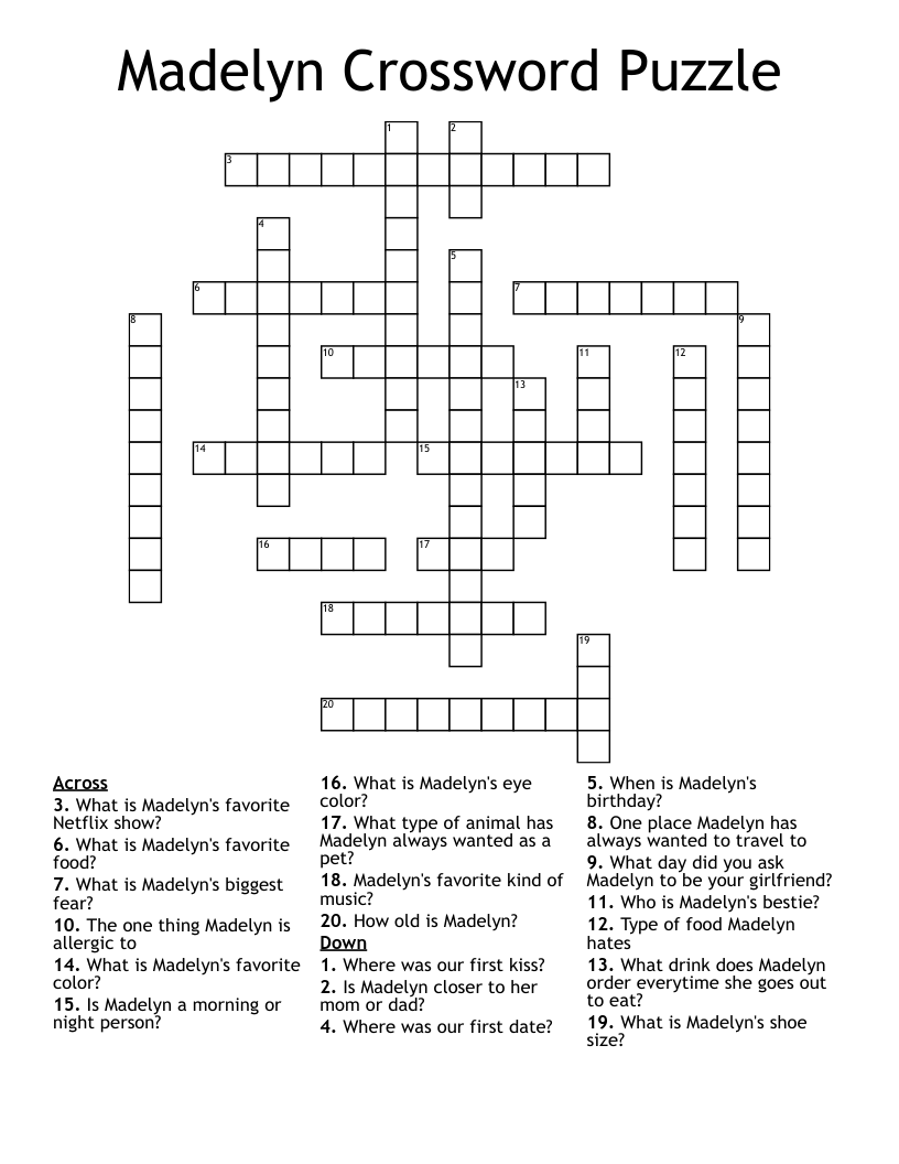 Madelyn Crossword Puzzle