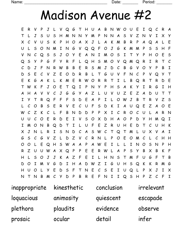 Madison Avenue #2 Word Search