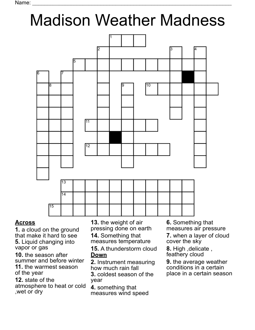 Madison Weather Madness Crossword