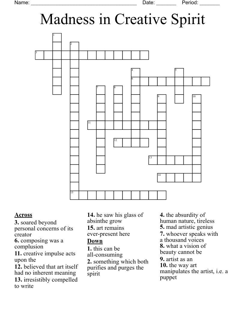Madness in Creative Spirit Crossword