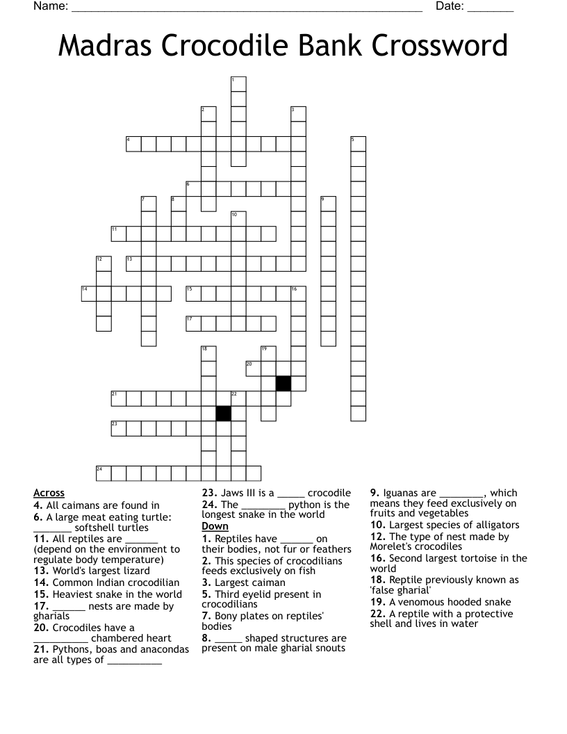 Madras Crocodile Bank Crossword