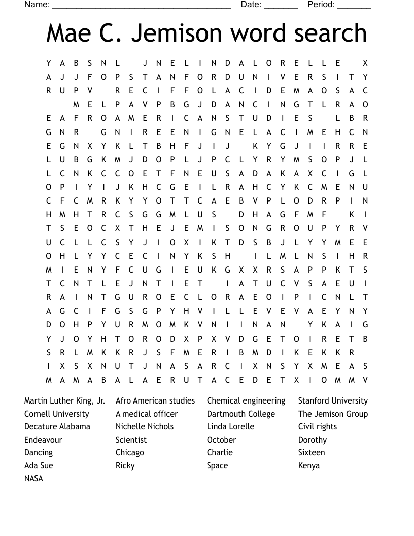 Mae C. Jemison  word search