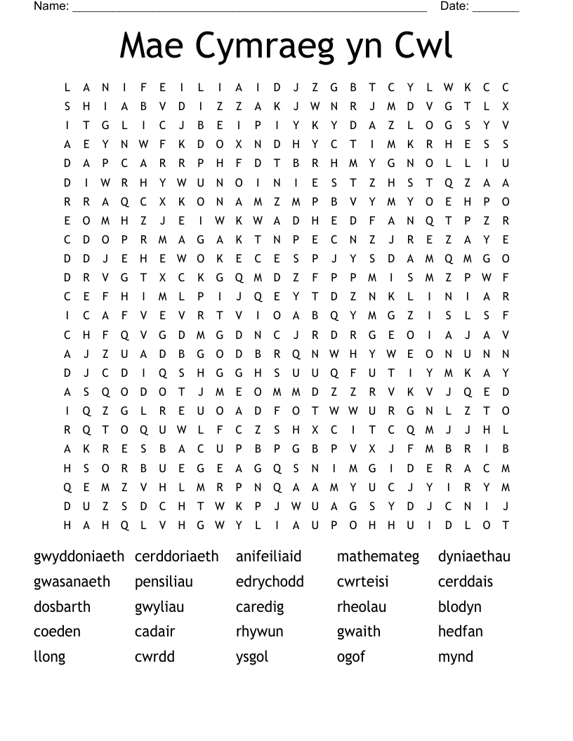 Mae Cymraeg yn Cwl Word Search