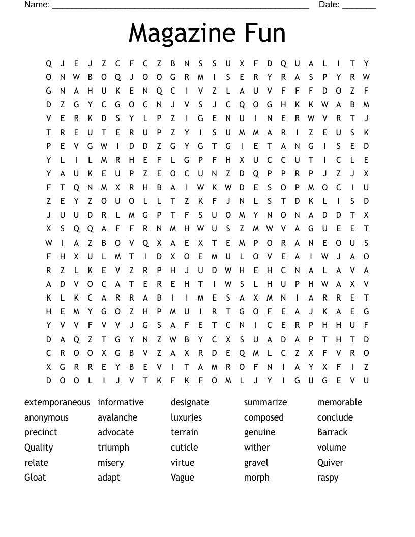 Magazine Fun Word Search