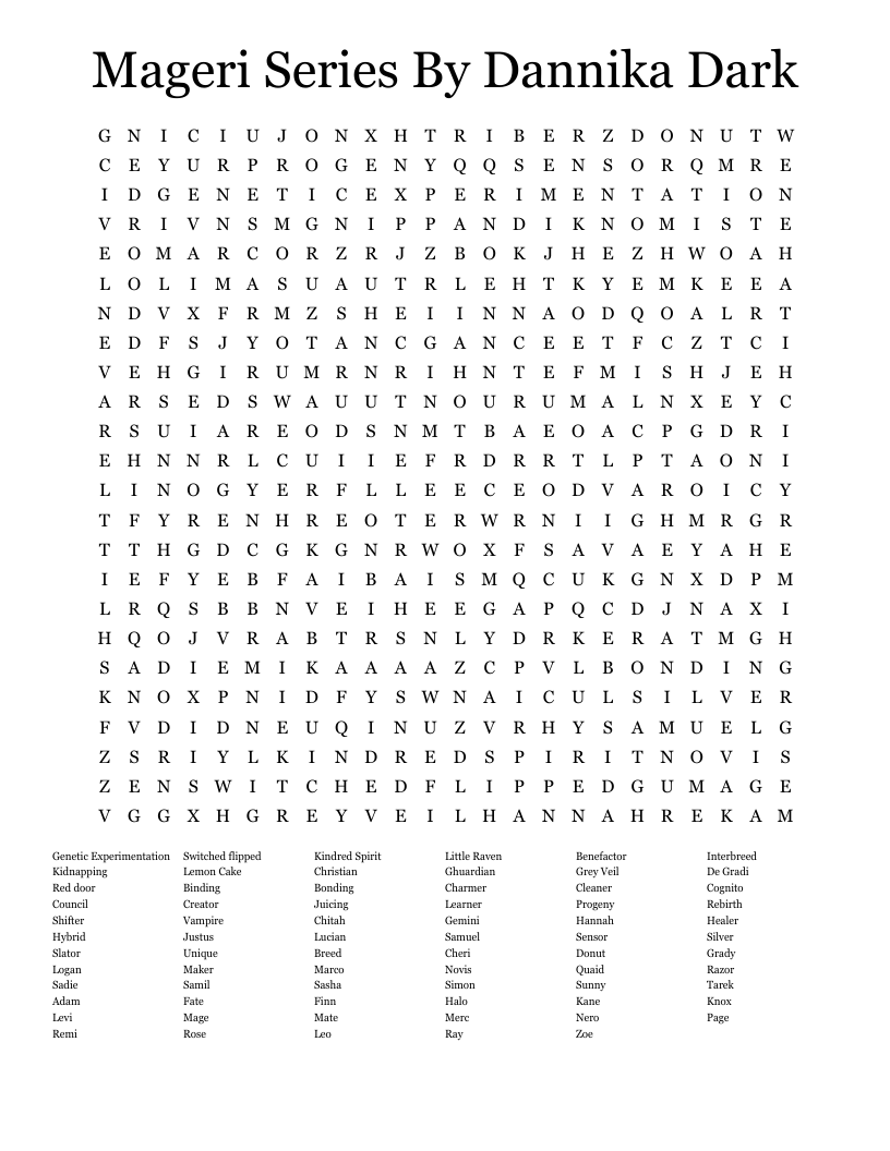 Mageri Series By Dannika Dark Word Search