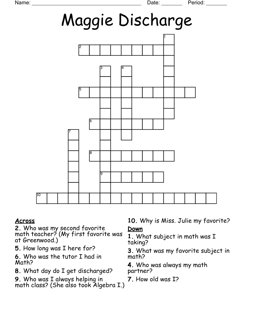 Maggie Discharge Crossword