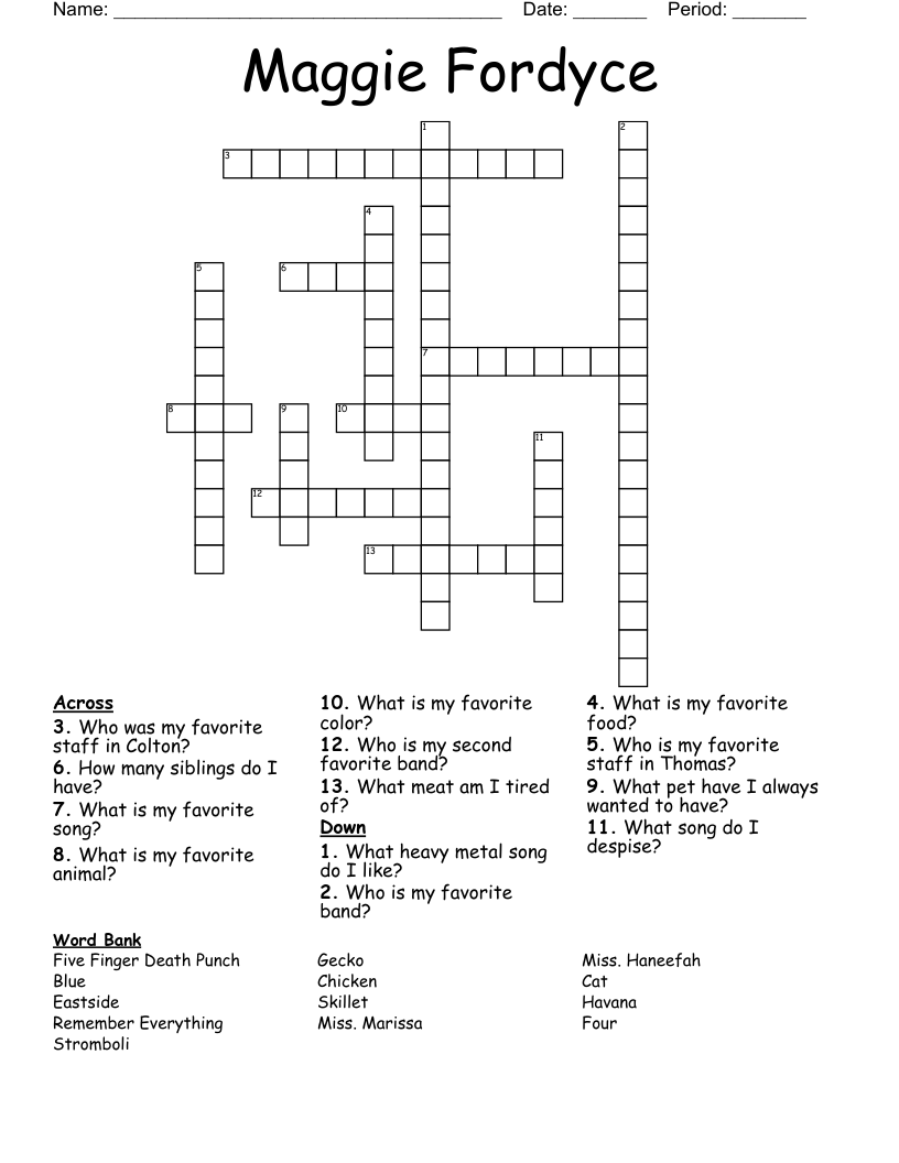 Maggie Fordyce Crossword