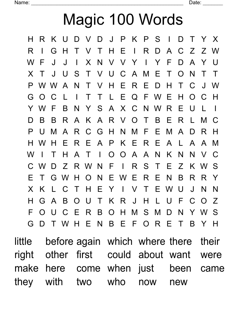Magic 100 Words Word Search
