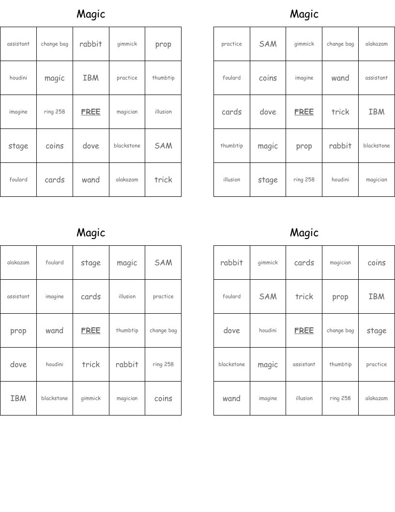 Magic Bingo Cards