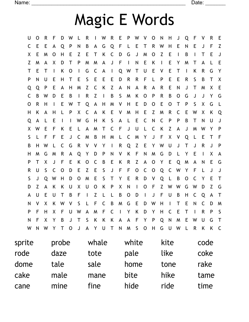 Magic E Words Word Search